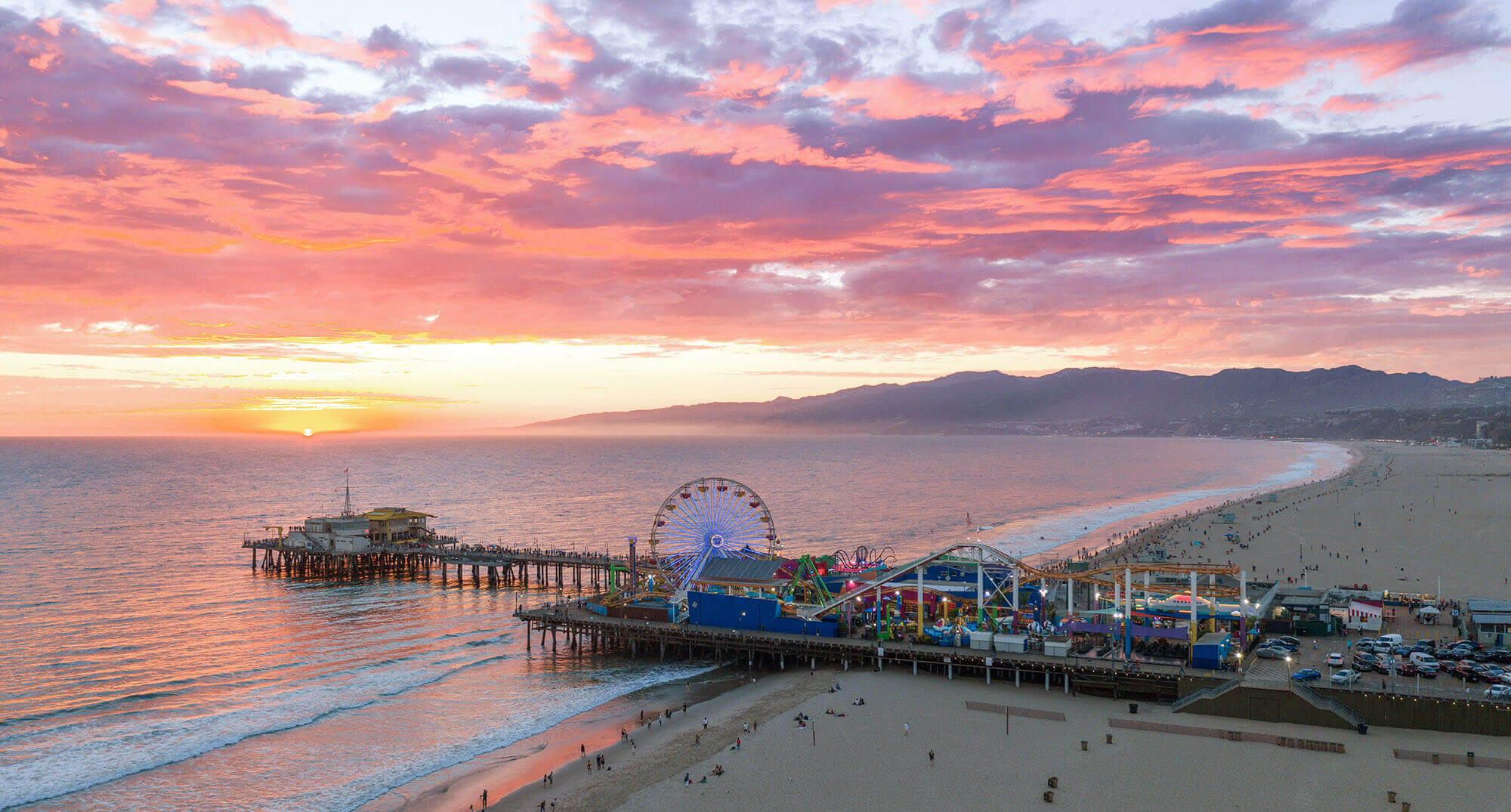 Pacific Ocean sunset at the Santa Monica Pier near Los Angeles, California
